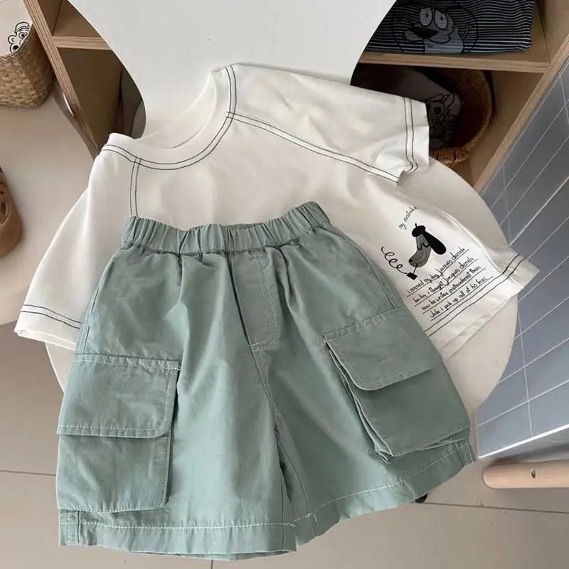 Summer Children Clothes Boys Girls Short-sleeved Striped T-shirt +Shorts 2Pcs Set Babies Fashion Round Neck Outfits Kids Suits - Mom & Kids