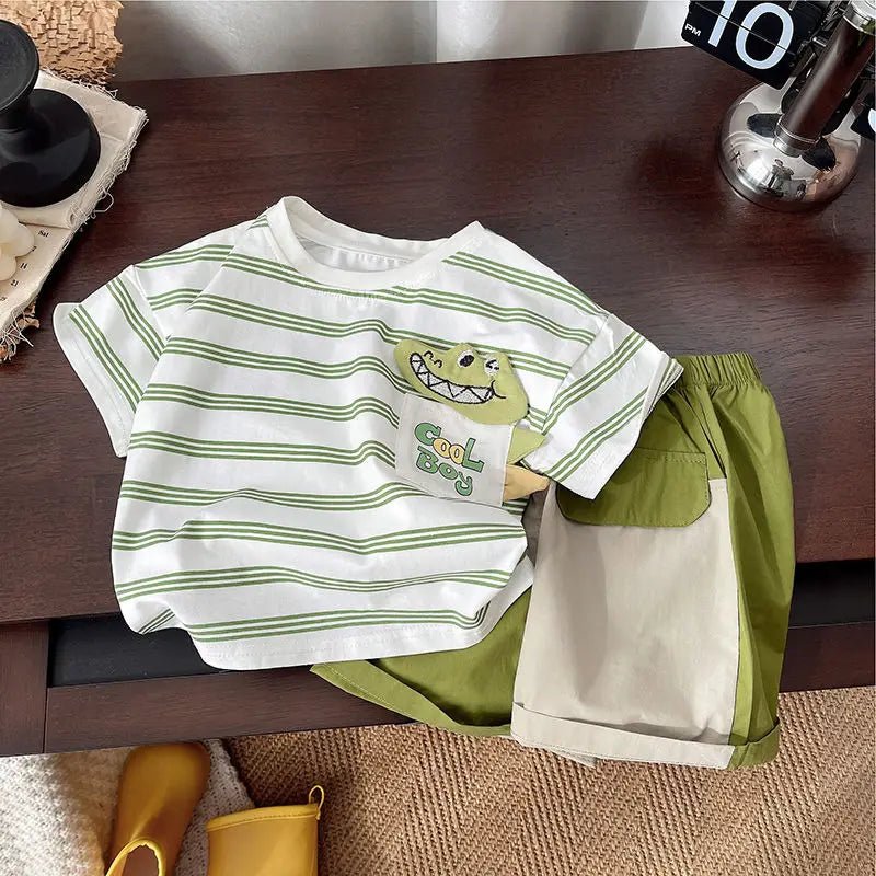 Summer Children Clothes Boys Girls Short-sleeved Striped T-shirt +Shorts 2Pcs Set Babies Fashion Round Neck Outfits Kids Suits - Mom & Kids