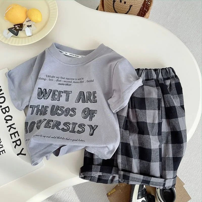 Summer Children Clothes Boys Girls Short-sleeved Striped T-shirt +Shorts 2Pcs Set Babies Fashion Round Neck Outfits Kids Suits - Mom & Kids