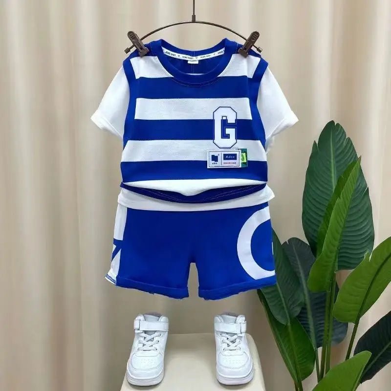 Summer Children Clothes Boys Girls Short-sleeved Striped T-shirt +Shorts 2Pcs Set Babies Fashion Round Neck Outfits Kids Suits - Mom & Kids
