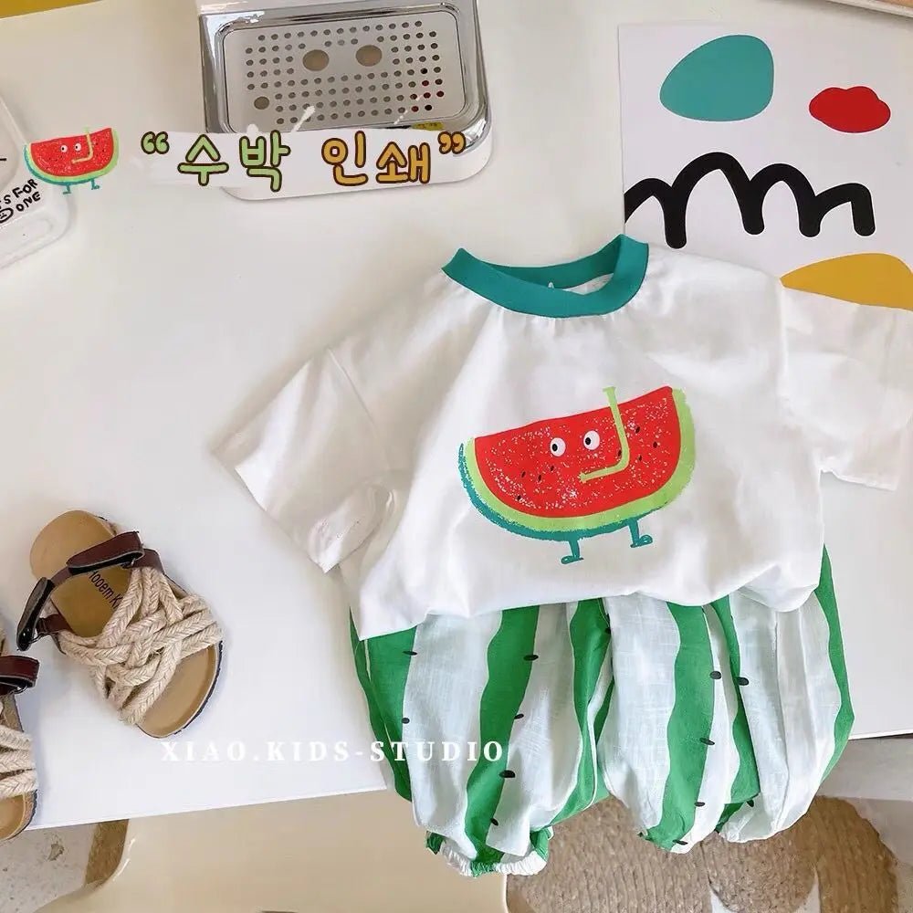 Summer Children Clothes Boys Girls Short-sleeved Striped T-shirt +Shorts 2Pcs Set Babies Fashion Round Neck Outfits Kids Suits - Mom & Kids