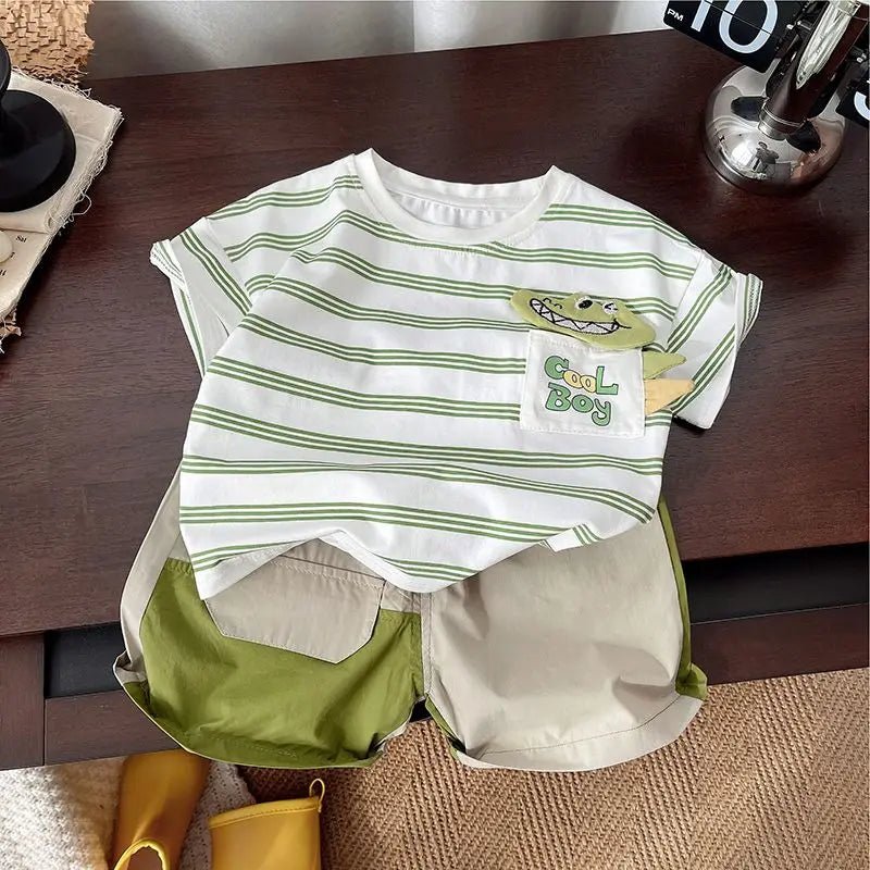 Summer Children Clothes Boys Girls Short-sleeved Striped T-shirt +Shorts 2Pcs Set Babies Fashion Round Neck Outfits Kids Suits - Mom & Kids