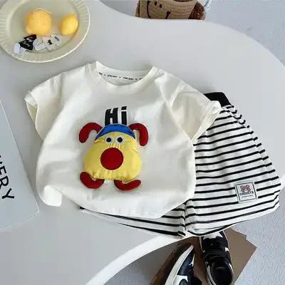 Summer Children Clothes Boys Girls Short-sleeved Striped T-shirt +Shorts 2Pcs Set Babies Fashion Round Neck Outfits Kids Suits - Mom & Kids