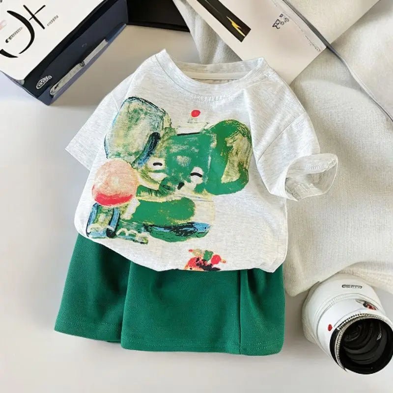 Summer Children Clothes Boys Girls Short-sleeved Striped T-shirt +Shorts 2Pcs Set Babies Fashion Round Neck Outfits Kids Suits - Mom & Kids