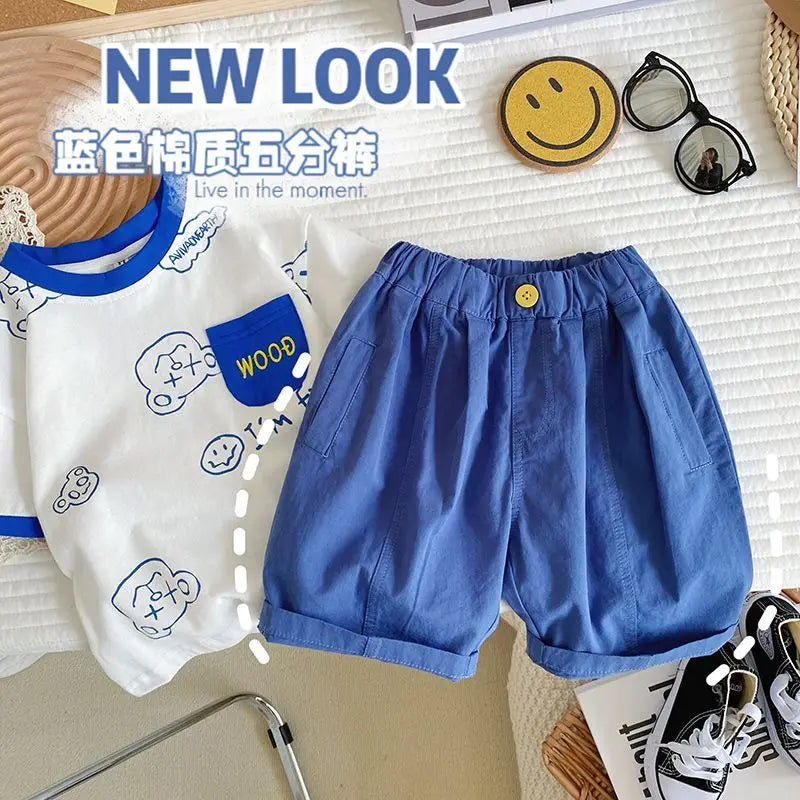 Summer Children Clothes Boys Girls Short-sleeved Striped T-shirt +Shorts 2Pcs Set Babies Fashion Round Neck Outfits Kids Suits - Mom & Kids