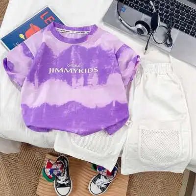 Summer Children Clothes Boys Girls Short-sleeved Striped T-shirt +Shorts 2Pcs Set Babies Fashion Round Neck Outfits Kids Suits - Mom & Kids