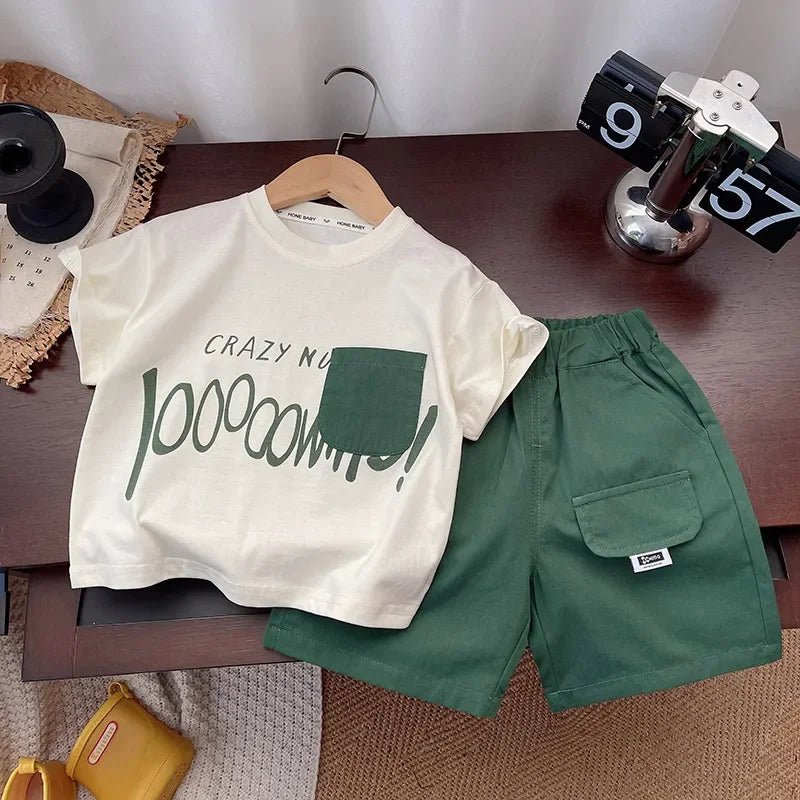 Summer Children Clothes Boys Girls Short-sleeved Striped T-shirt +Shorts 2Pcs Set Babies Fashion Round Neck Outfits Kids Suits - Mom & Kids