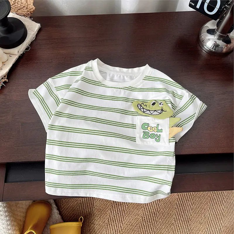 Summer Children Clothes Boys Girls Short-sleeved Striped T-shirt +Shorts 2Pcs Set Babies Fashion Round Neck Outfits Kids Suits - Mom & Kids