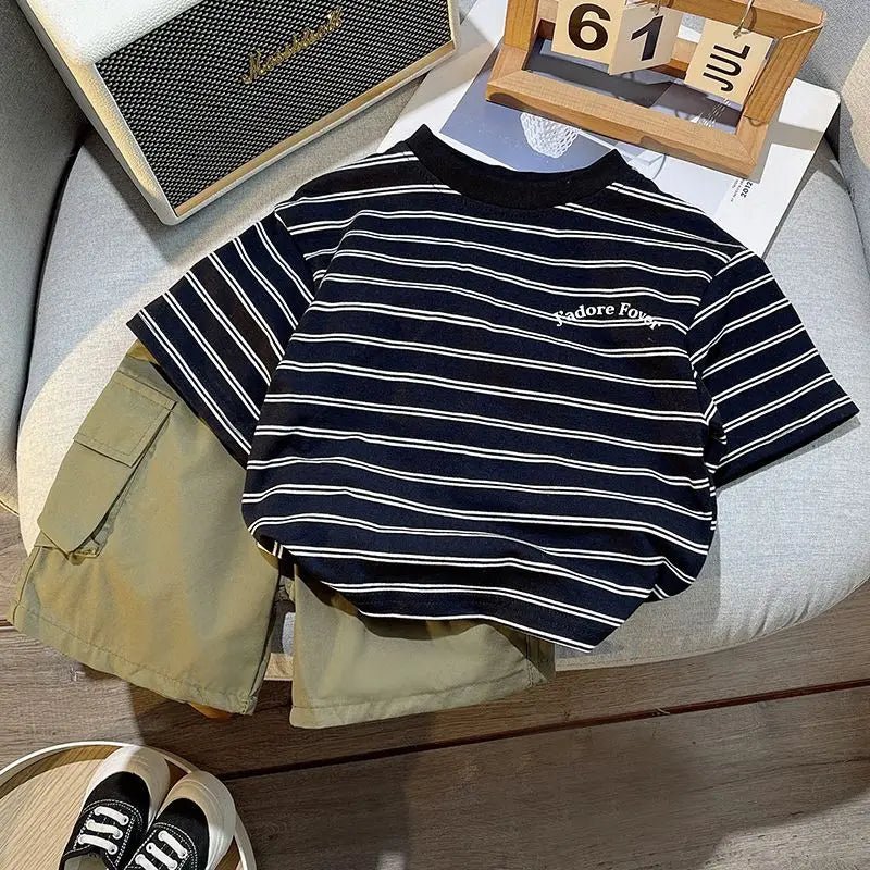 Summer Children Clothes Boys Girls Short-sleeved Striped T-shirt +Shorts 2Pcs Set Babies Fashion Round Neck Outfits Kids Suits - Mom & Kids