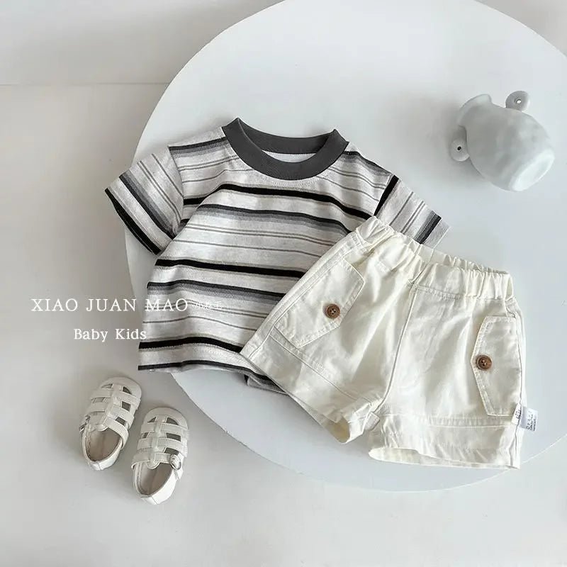 Summer Children Clothes Boys Girls Short-sleeved Striped T-shirt +Shorts 2Pcs Set Babies Fashion Round Neck Outfits Kids Suits - Mom & Kids