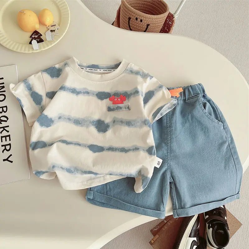 Summer Children Clothes Boys Girls Short-sleeved Striped T-shirt +Shorts 2Pcs Set Babies Fashion Round Neck Outfits Kids Suits - Mom & Kids