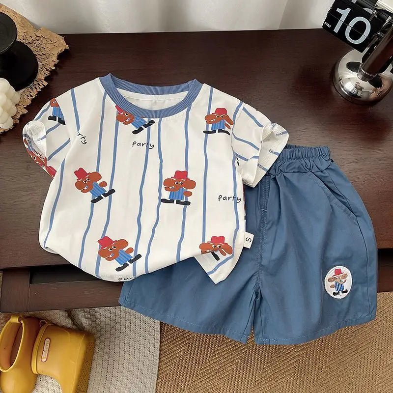 Summer Children Clothes Boys Girls Short-sleeved Striped T-shirt +Shorts 2Pcs Set Babies Fashion Round Neck Outfits Kids Suits - Mom & Kids