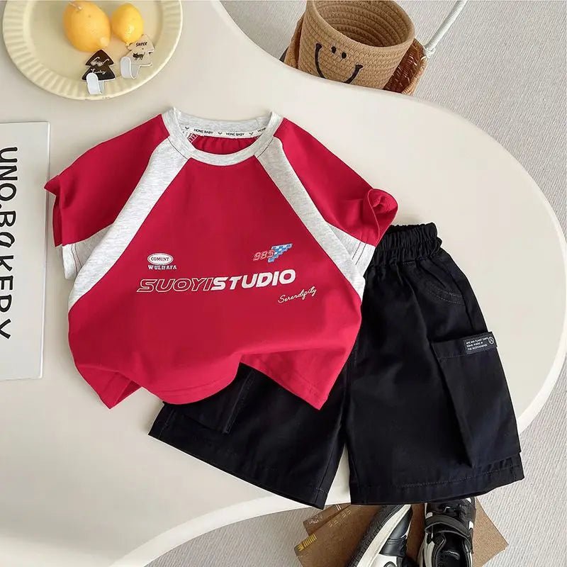 Summer Children Clothes Boys Girls Short-sleeved Striped T-shirt +Shorts 2Pcs Set Babies Fashion Round Neck Outfits Kids Suits - Mom & Kids