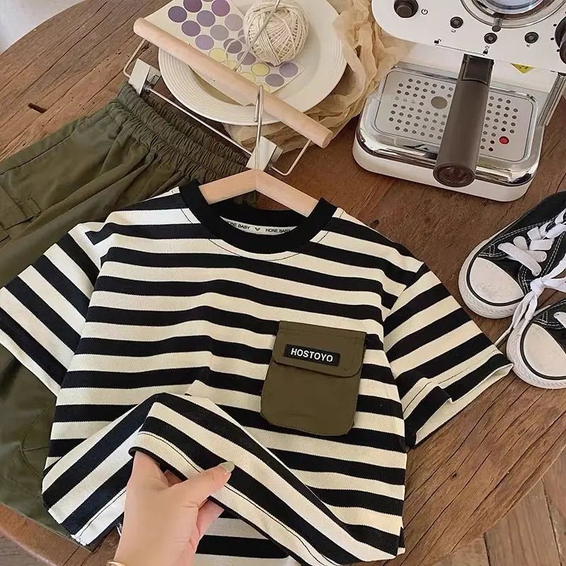 Summer Children Clothes Boys Girls Short-sleeved Striped T-shirt +Shorts 2Pcs Set Babies Fashion Round Neck Outfits Kids Suits - Mom & Kids