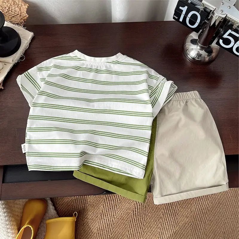Summer Children Clothes Boys Girls Short-sleeved Striped T-shirt +Shorts 2Pcs Set Babies Fashion Round Neck Outfits Kids Suits - Mom & Kids