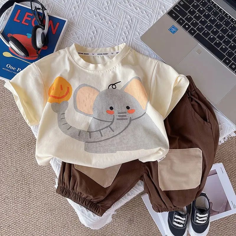 Summer Children Clothes Boys Girls Short-sleeved Striped T-shirt +Shorts 2Pcs Set Babies Fashion Round Neck Outfits Kids Suits - Mom & Kids