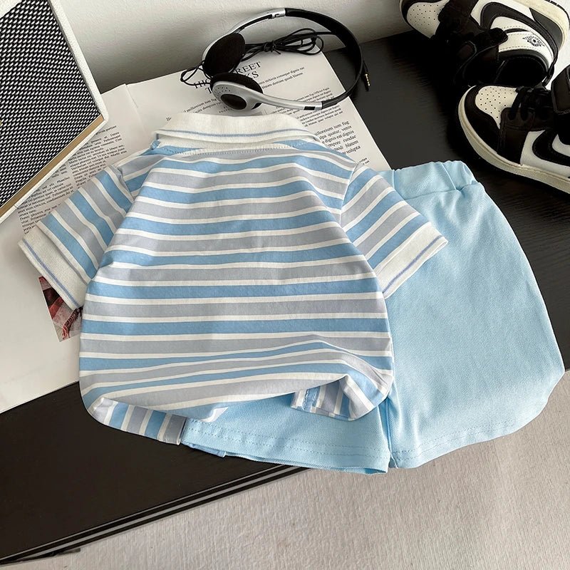 Summer Children Suits Boys Girls Short-sleeved Striped T-shirt +Shorts 2pcs/Set Babies Fashion Tracksuits Kids Casual Outfits - Mom & Kids