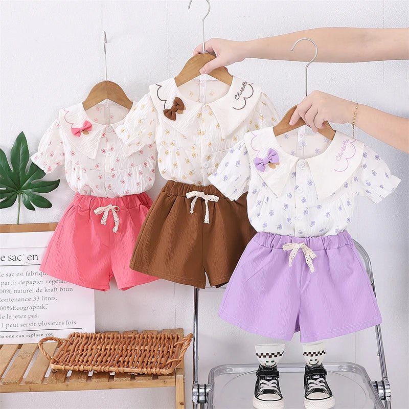 Summer Fashion Baby Clothes Suit Children Short Sleeved Flower Shirt Shorts 2Pcs/Sets Kids Girls Clothing Infant Casual Costume - Mom & Kids