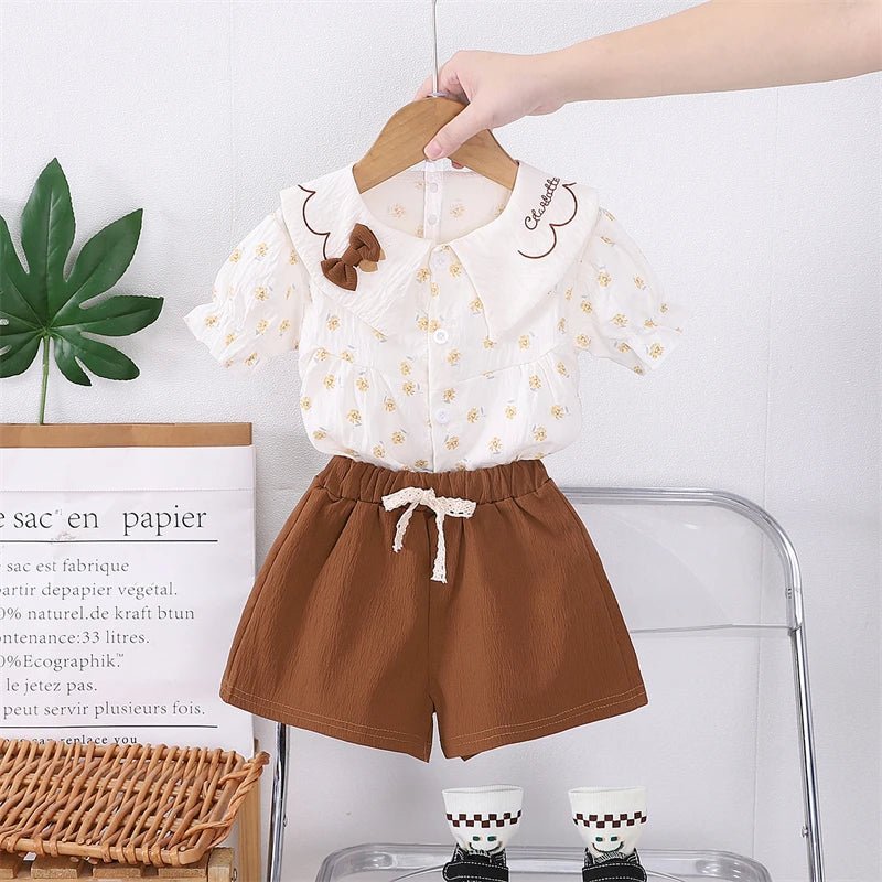 Summer Fashion Baby Clothes Suit Children Short Sleeved Flower Shirt Shorts 2Pcs/Sets Kids Girls Clothing Infant Casual Costume - Mom & Kids
