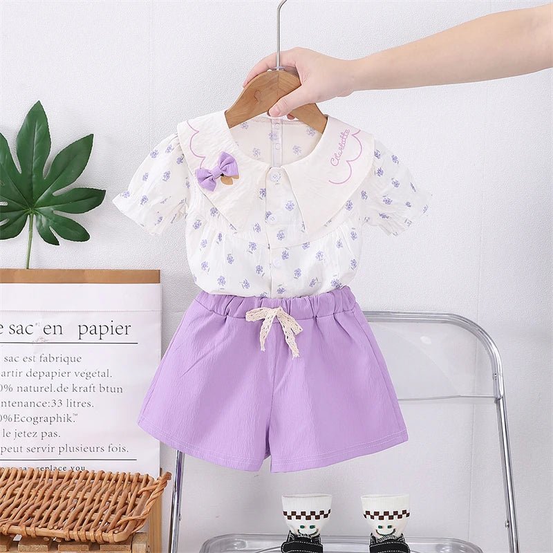 Summer Fashion Baby Clothes Suit Children Short Sleeved Flower Shirt Shorts 2Pcs/Sets Kids Girls Clothing Infant Casual Costume - Mom & Kids
