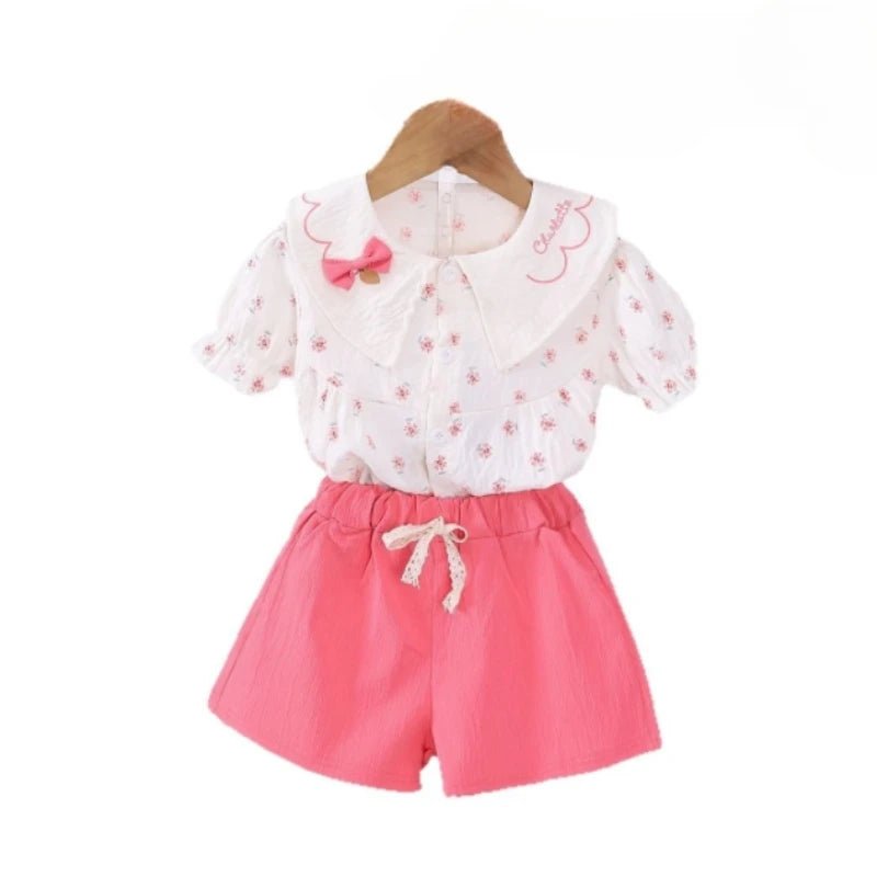 Summer Fashion Baby Clothes Suit Children Short Sleeved Flower Shirt Shorts 2Pcs/Sets Kids Girls Clothing Infant Casual Costume - Mom & Kids