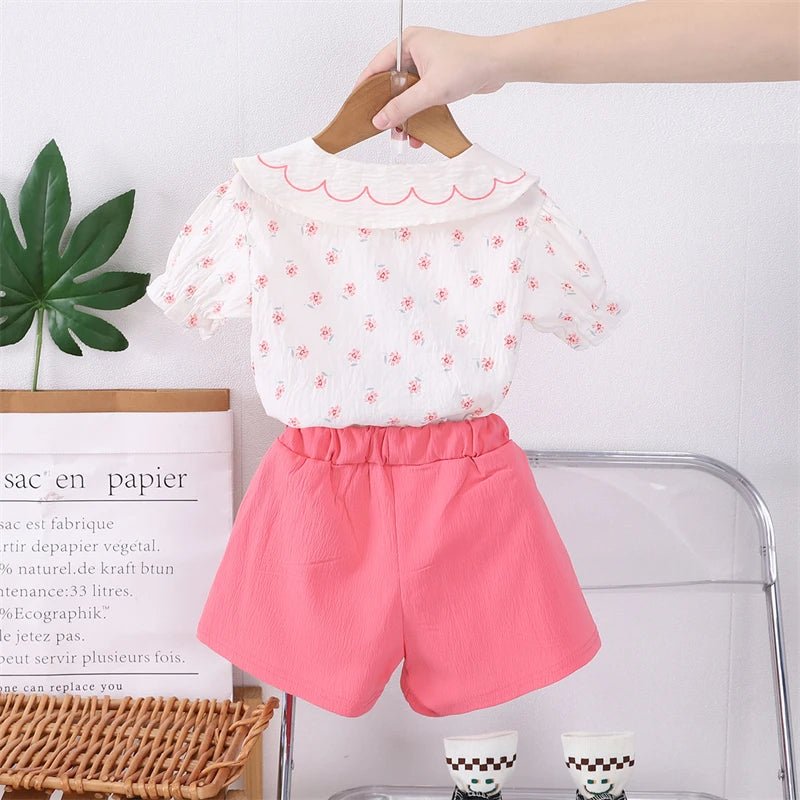 Summer Fashion Baby Clothes Suit Children Short Sleeved Flower Shirt Shorts 2Pcs/Sets Kids Girls Clothing Infant Casual Costume - Mom & Kids