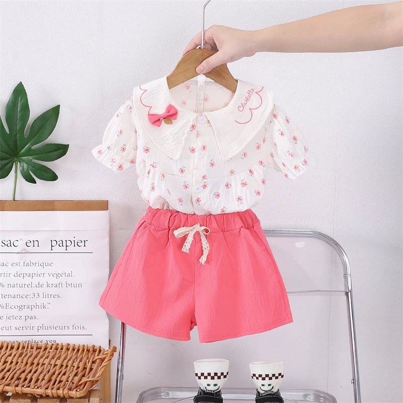 Summer Fashion Baby Clothes Suit Children Short Sleeved Flower Shirt Shorts 2Pcs/Sets Kids Girls Clothing Infant Casual Costume - Mom & Kids