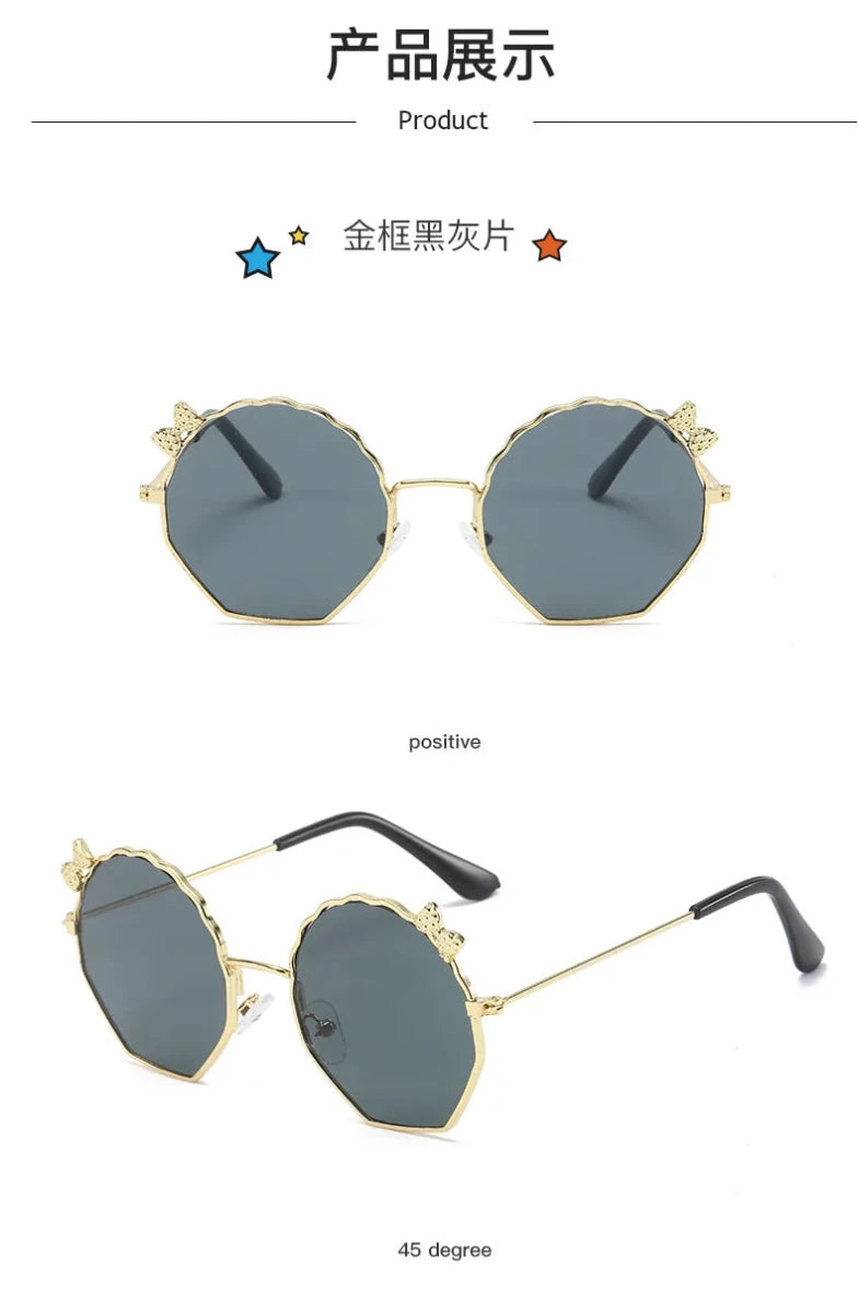 Summer Fashion Kids Sunglasses Trendy Bowknot Metal Frame Sun Glasses for Boys Girls Outdoor Anti UV Eyewear UV400 - Mom & Kids