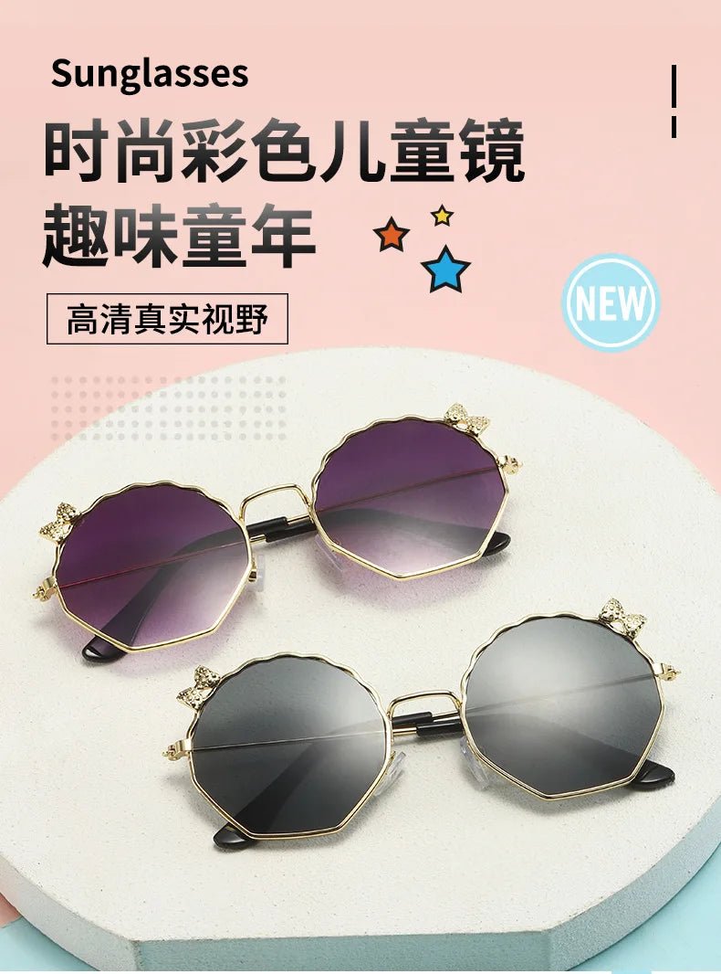 Summer Fashion Kids Sunglasses Trendy Bowknot Metal Frame Sun Glasses for Boys Girls Outdoor Anti UV Eyewear UV400 - Mom & Kids