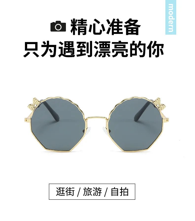 Summer Fashion Kids Sunglasses Trendy Bowknot Metal Frame Sun Glasses for Boys Girls Outdoor Anti UV Eyewear UV400 - Mom & Kids