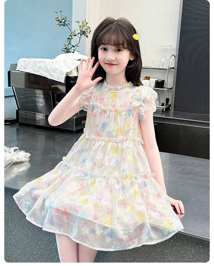 Summer girl's dress new style children's Western style floral chiffon princess dress printed baby's park play skirt - Mom & Kids