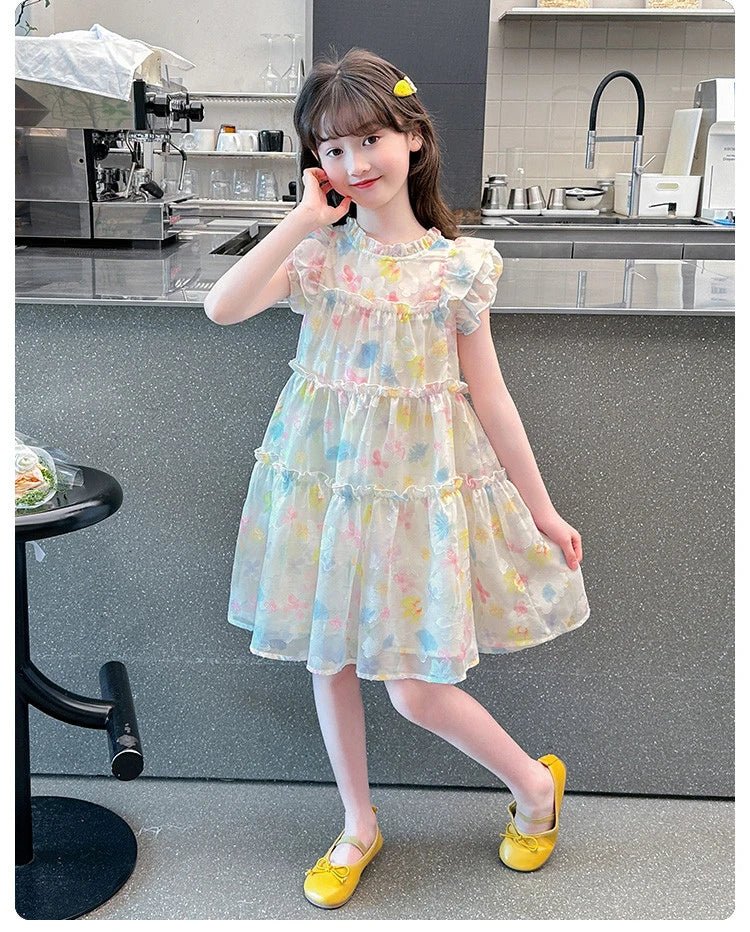 Summer girl's dress new style children's Western style floral chiffon princess dress printed baby's park play skirt - Mom & Kids