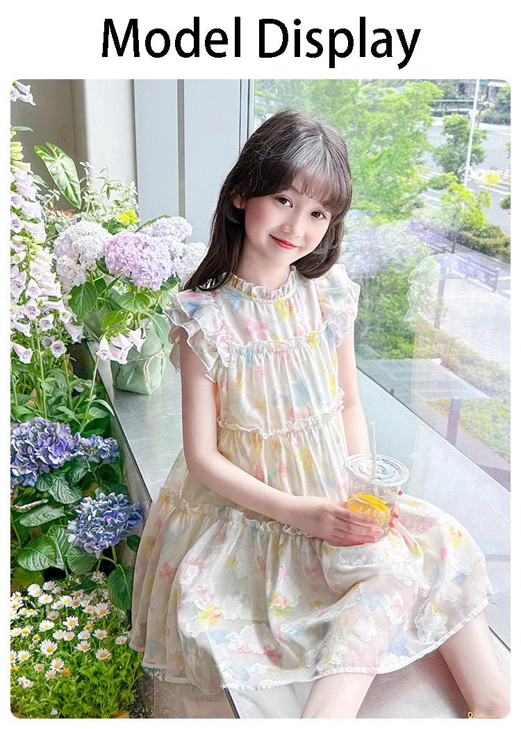 Summer girl's dress new style children's Western style floral chiffon princess dress printed baby's park play skirt - Mom & Kids