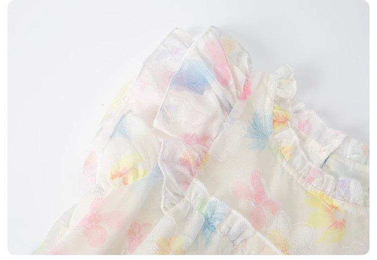 Summer girl's dress new style children's Western style floral chiffon princess dress printed baby's park play skirt - Mom & Kids