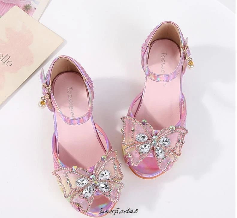 Summer High Heels Shoes for Girls Pageant Kids Sandals Child Mary Jane Shiny Princess Party Dress Up Shoes Purple Gold Pink Blue - Mom & Kids