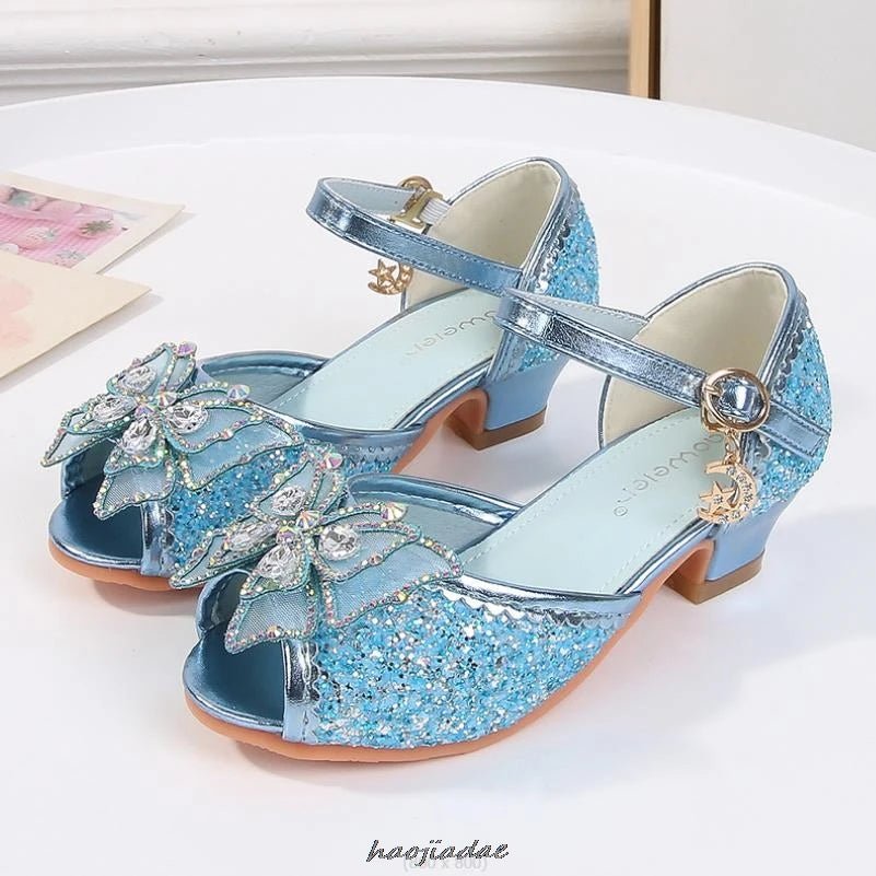 Summer High Heels Shoes for Girls Pageant Kids Sandals Child Mary Jane Shiny Princess Party Dress Up Shoes Purple Gold Pink Blue - Mom & Kids