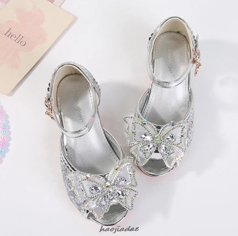 Summer High Heels Shoes for Girls Pageant Kids Sandals Child Mary Jane Shiny Princess Party Dress Up Shoes Purple Gold Pink Blue - Mom & Kids