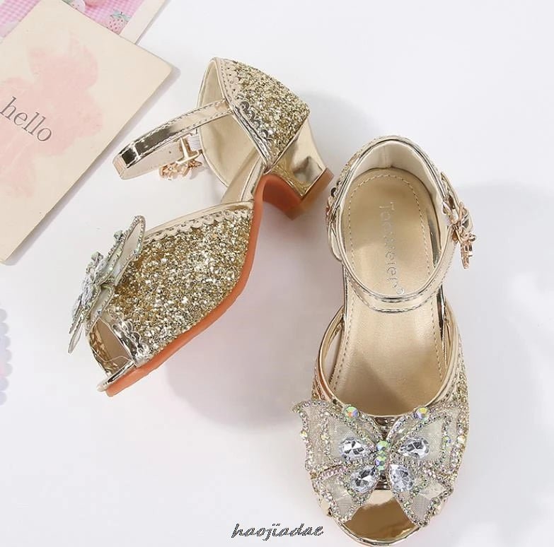 Summer High Heels Shoes for Girls Pageant Kids Sandals Child Mary Jane Shiny Princess Party Dress Up Shoes Purple Gold Pink Blue - Mom & Kids