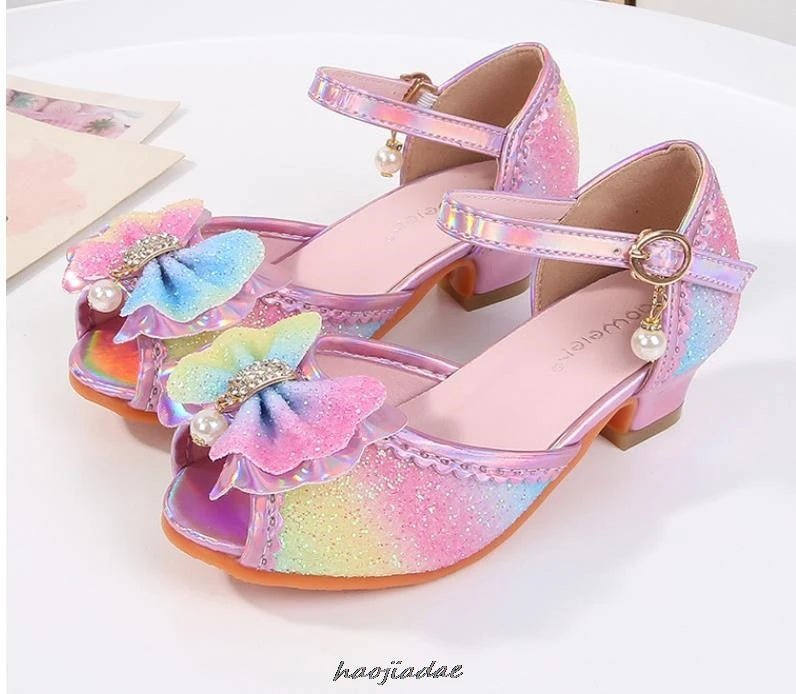 Summer High Heels Shoes for Girls Pageant Kids Sandals Child Mary Jane Shiny Princess Party Dress Up Shoes Purple Gold Pink Blue - Mom & Kids