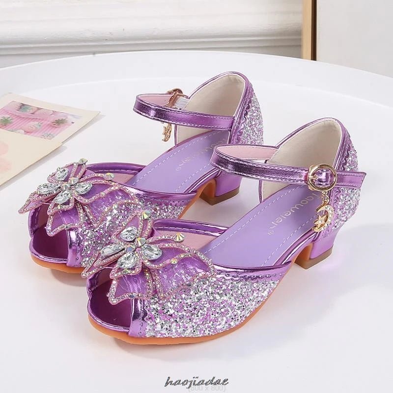 Summer High Heels Shoes for Girls Pageant Kids Sandals Child Mary Jane Shiny Princess Party Dress Up Shoes Purple Gold Pink Blue - Mom & Kids