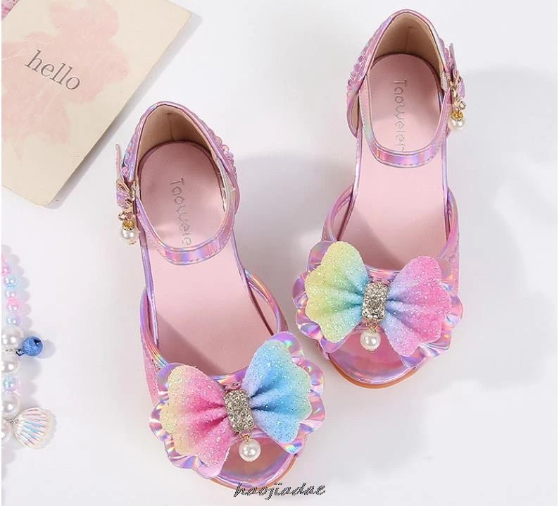 Summer High Heels Shoes for Girls Pageant Kids Sandals Child Mary Jane Shiny Princess Party Dress Up Shoes Purple Gold Pink Blue - Mom & Kids