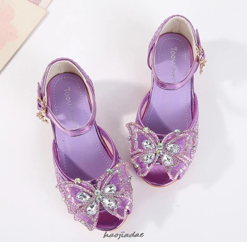 Summer High Heels Shoes for Girls Pageant Kids Sandals Child Mary Jane Shiny Princess Party Dress Up Shoes Purple Gold Pink Blue - Mom & Kids