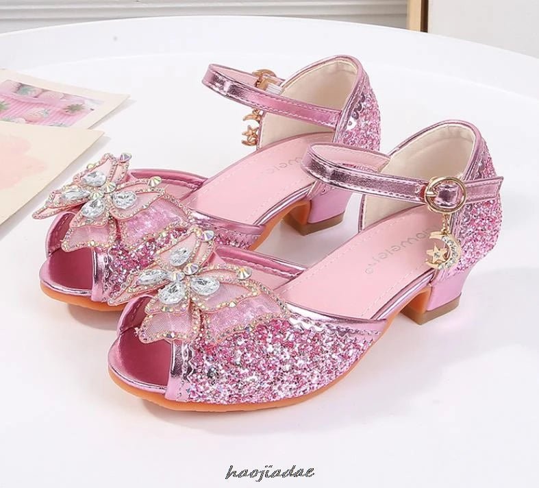 Summer High Heels Shoes for Girls Pageant Kids Sandals Child Mary Jane Shiny Princess Party Dress Up Shoes Purple Gold Pink Blue - Mom & Kids