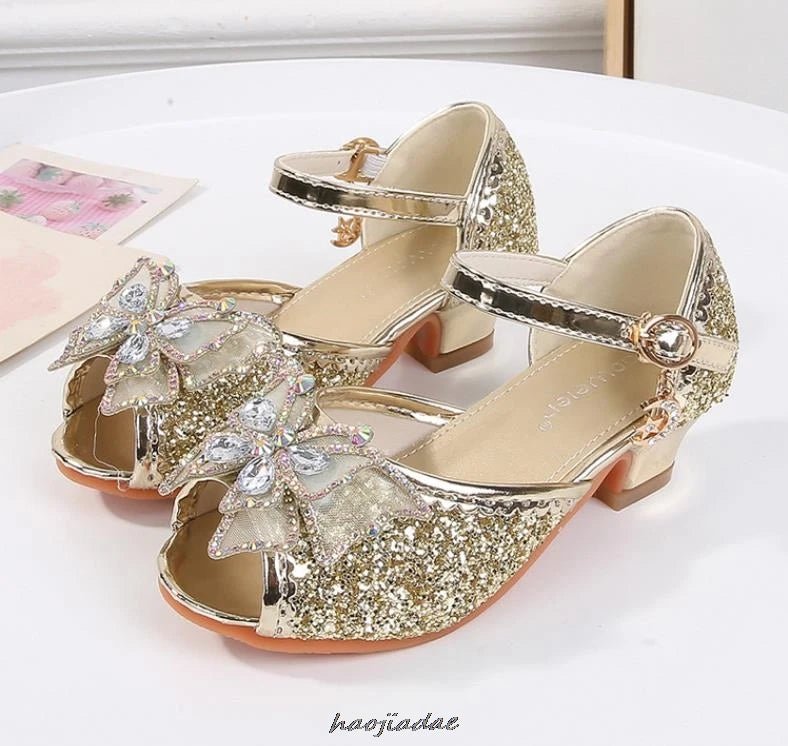 Summer High Heels Shoes for Girls Pageant Kids Sandals Child Mary Jane Shiny Princess Party Dress Up Shoes Purple Gold Pink Blue - Mom & Kids