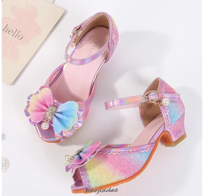 Summer High Heels Shoes for Girls Pageant Kids Sandals Child Mary Jane Shiny Princess Party Dress Up Shoes Purple Gold Pink Blue - Mom & Kids