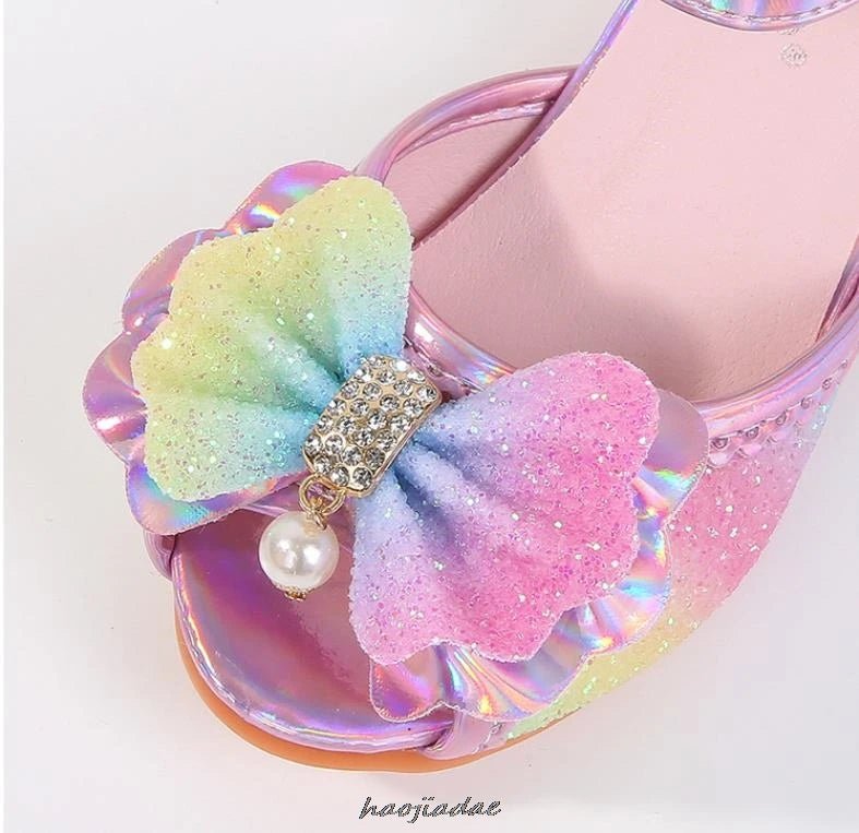 Summer High Heels Shoes for Girls Pageant Kids Sandals Child Mary Jane Shiny Princess Party Dress Up Shoes Purple Gold Pink Blue - Mom & Kids