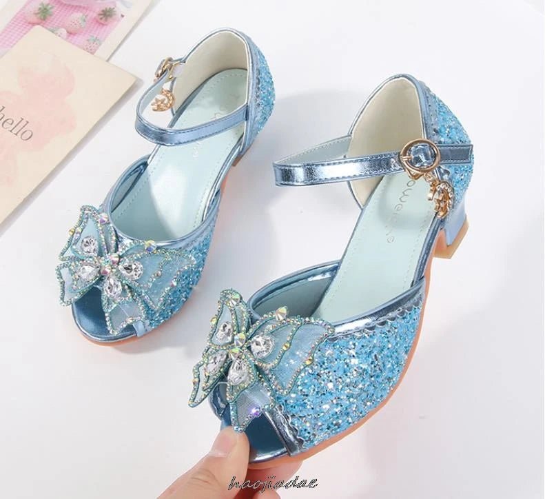 Summer High Heels Shoes for Girls Pageant Kids Sandals Child Mary Jane Shiny Princess Party Dress Up Shoes Purple Gold Pink Blue - Mom & Kids