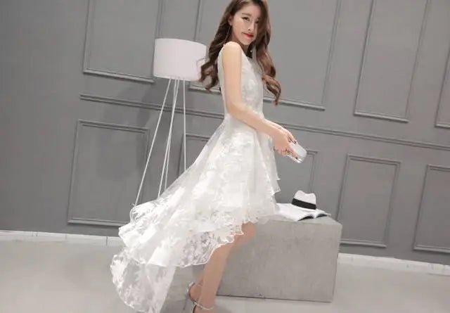 Vintage High Low Organza Party Dress with elegant sleeveless design and flowing high-low hem for parties and weddings