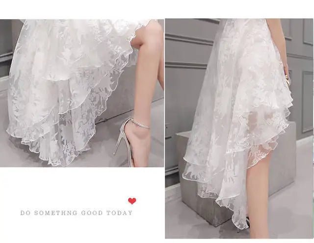 Summer High Low Retro Dress Vintage Women Sleeveless Front Back Short Long Organza Lace Dress Ladies Elegant Party Dress (Available) - Mom & Kids