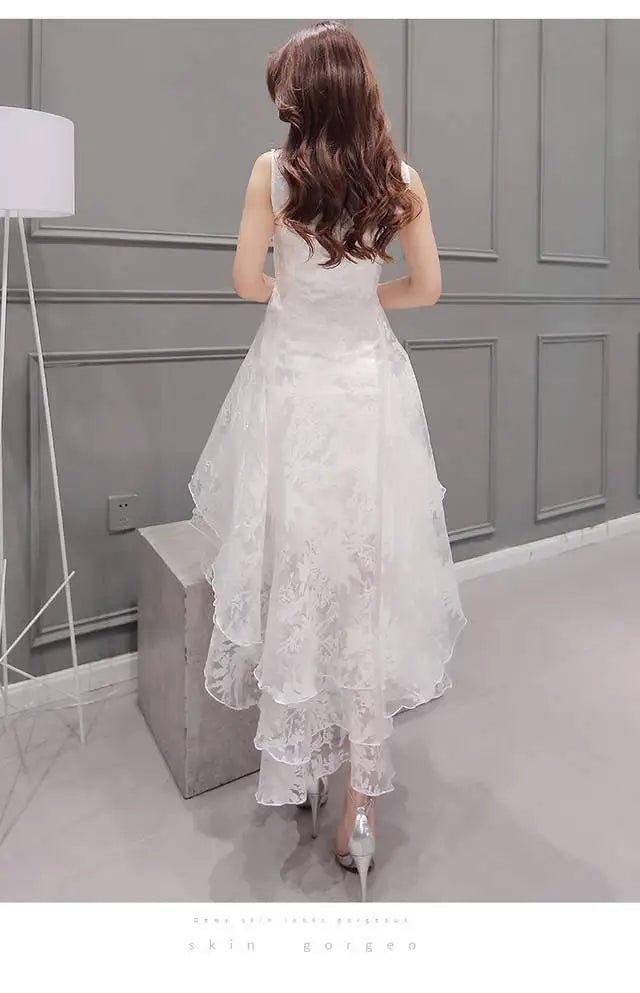 Summer High Low Retro Dress Vintage Women Sleeveless Front Back Short Long Organza Lace Dress Ladies Elegant Party Dress (Available) - Mom & Kids